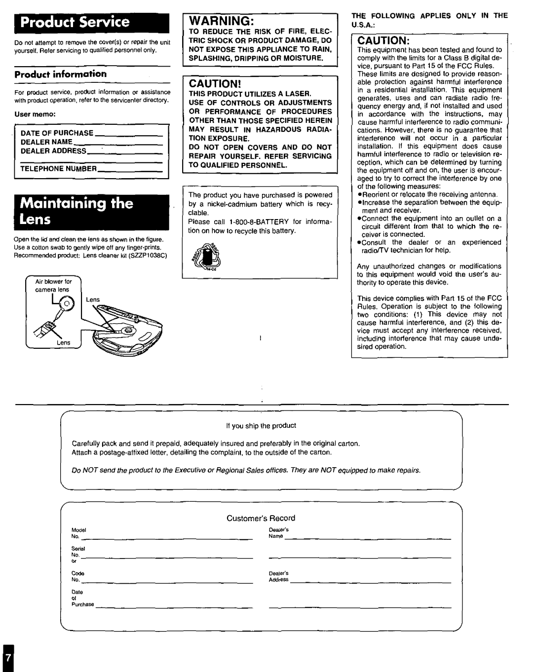 Panasonic SLS365, SL-S361C, SL-S360, SL-S362C manual 