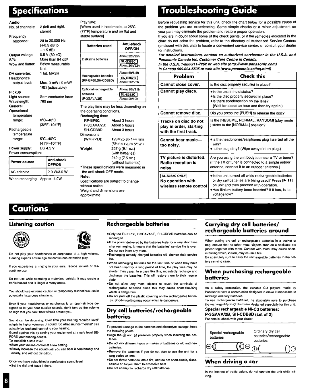 Panasonic SL-S361C, SL-S360, SL-S362C, SLS365 manual 