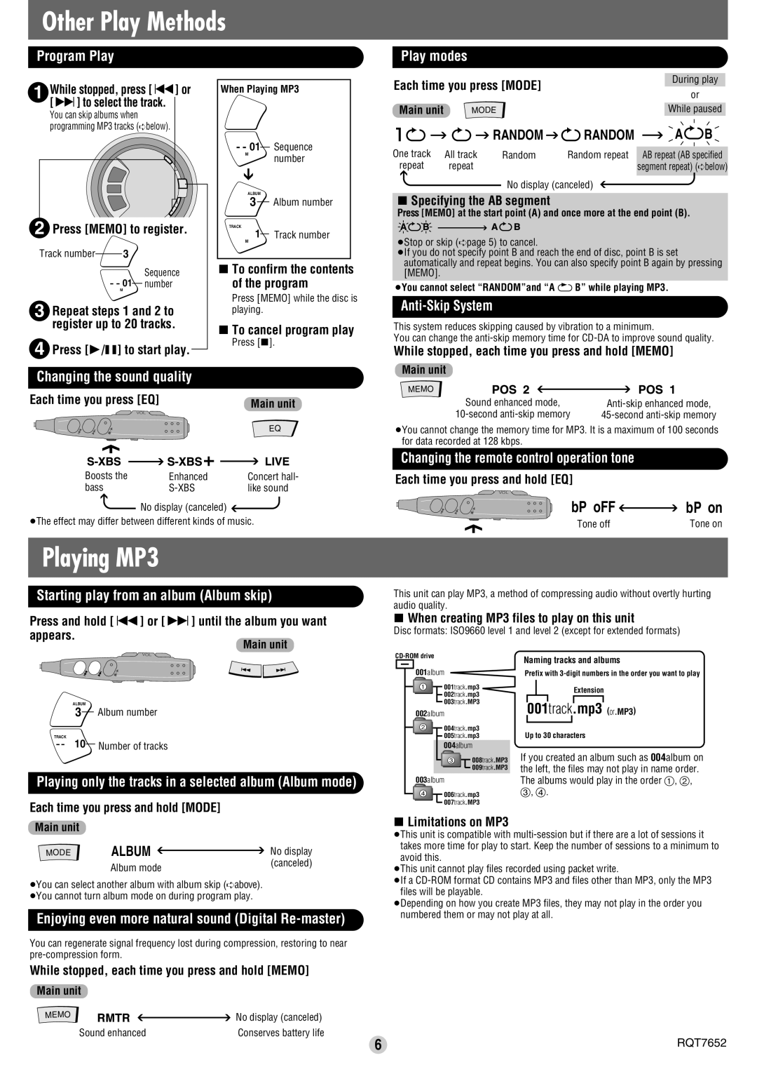 Panasonic SL-SK434 operating instructions Other Play Methods, Playing MP3 