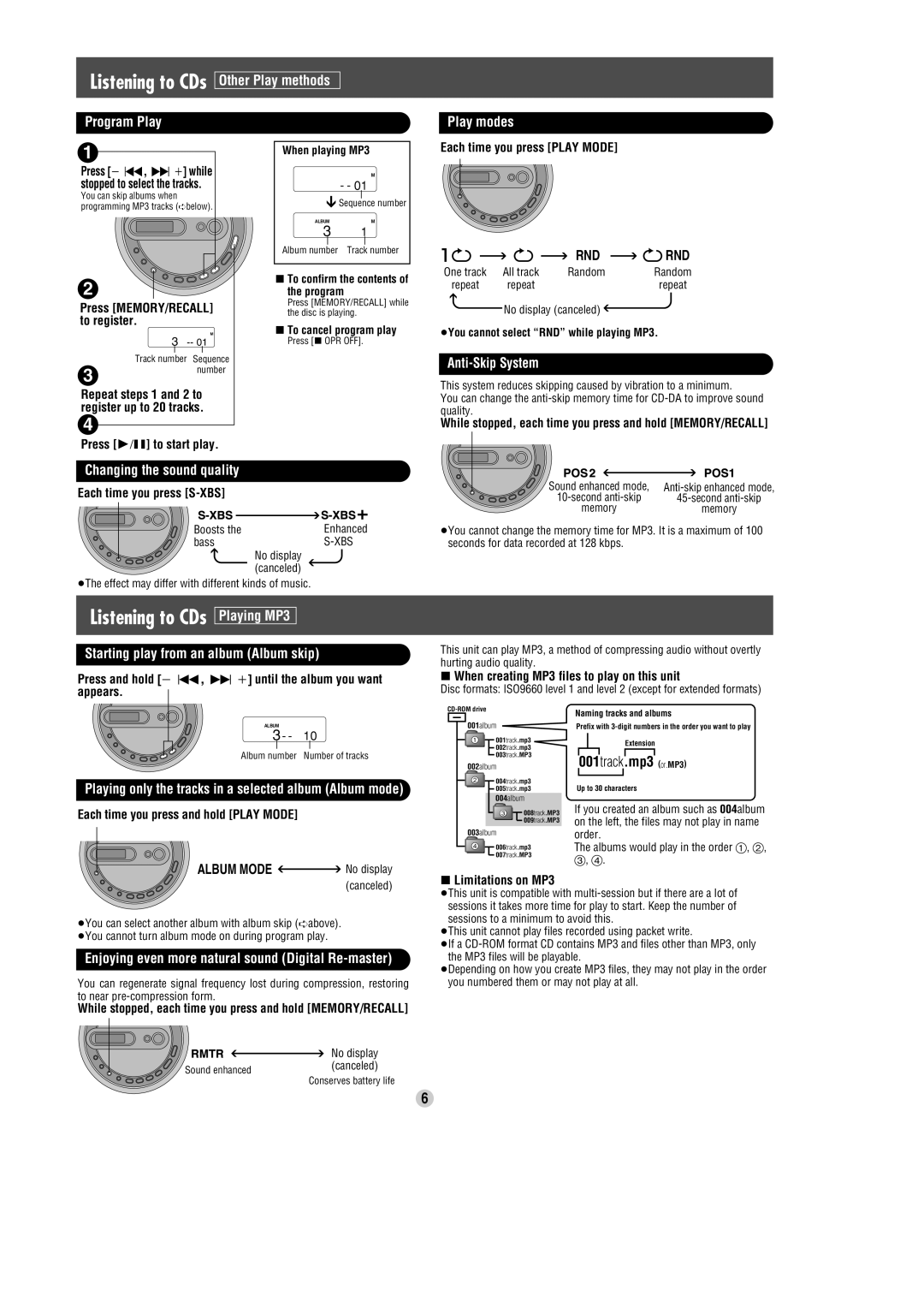 Panasonic SL-SK574V operating instructions Listening to CDs Playing MP3 