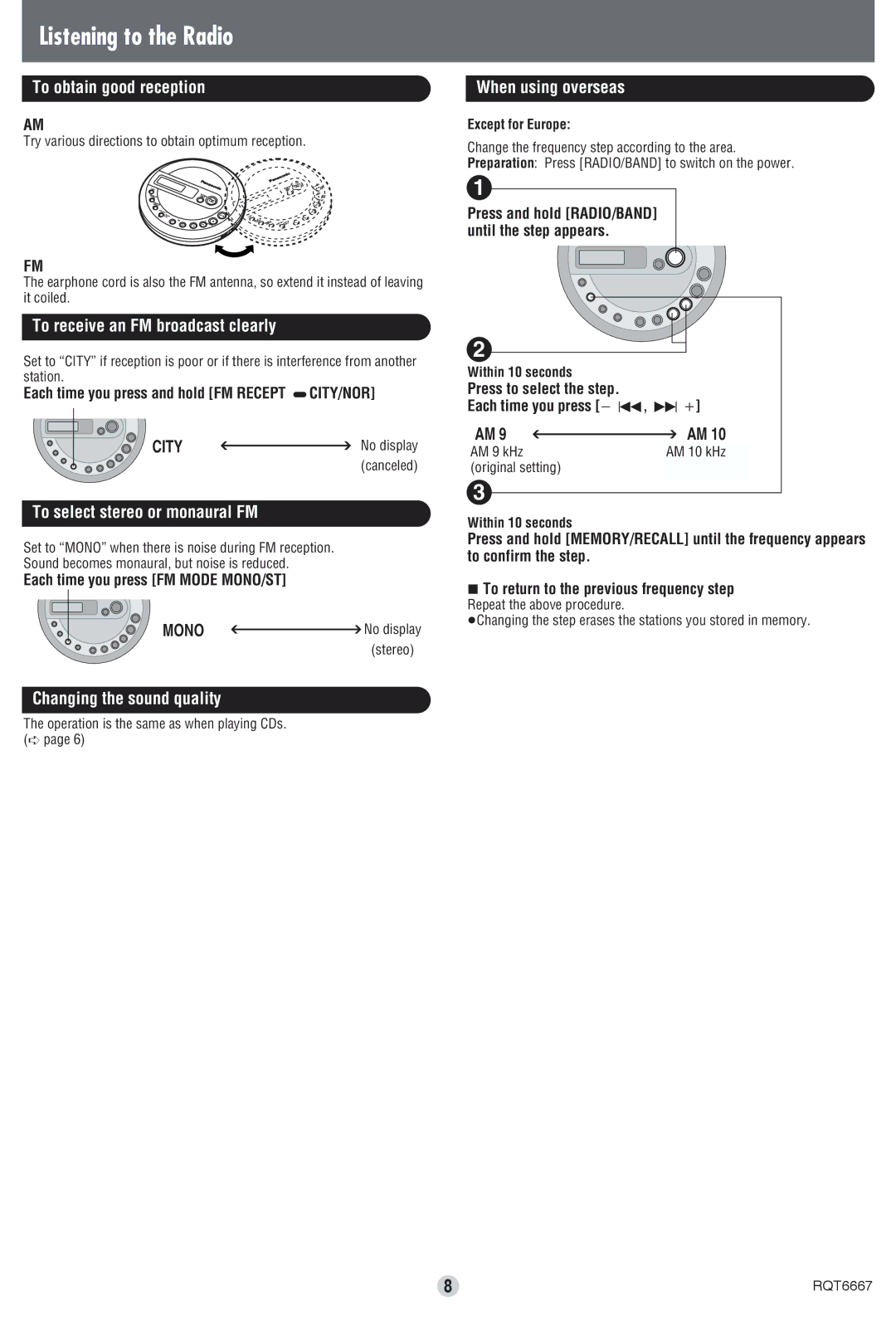 Panasonic SL-SV550 Listening to the Radio, To obtain good reception, To receive an FM broadcast clearly 