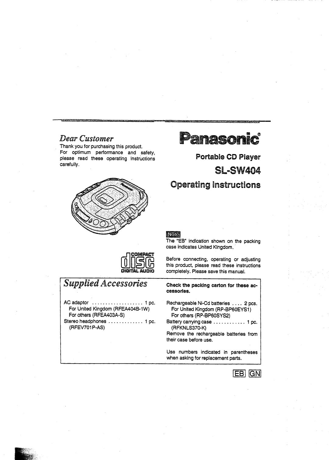 Panasonic SL-SW404 manual 