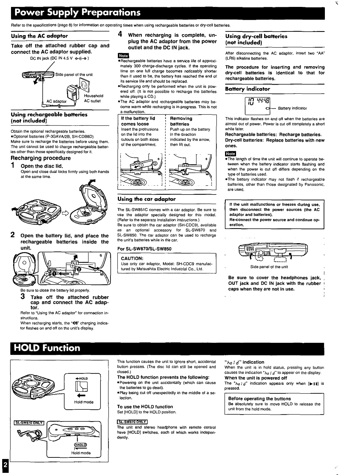 Panasonic SL-SW850, SL-SW851C, SL-SW870 manual 