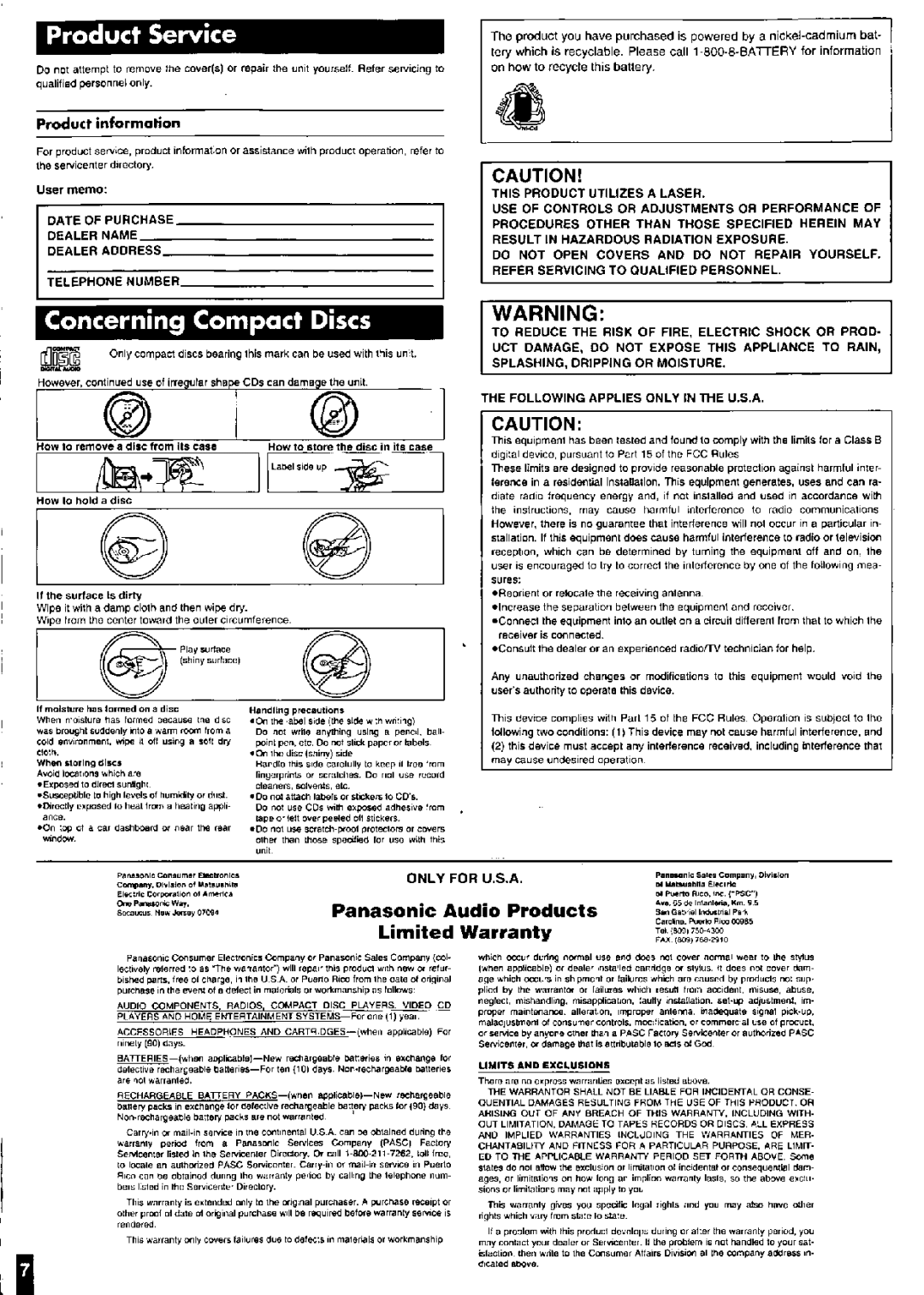 Panasonic SL-SW870, SL-SW851C, SL-SW850 manual 