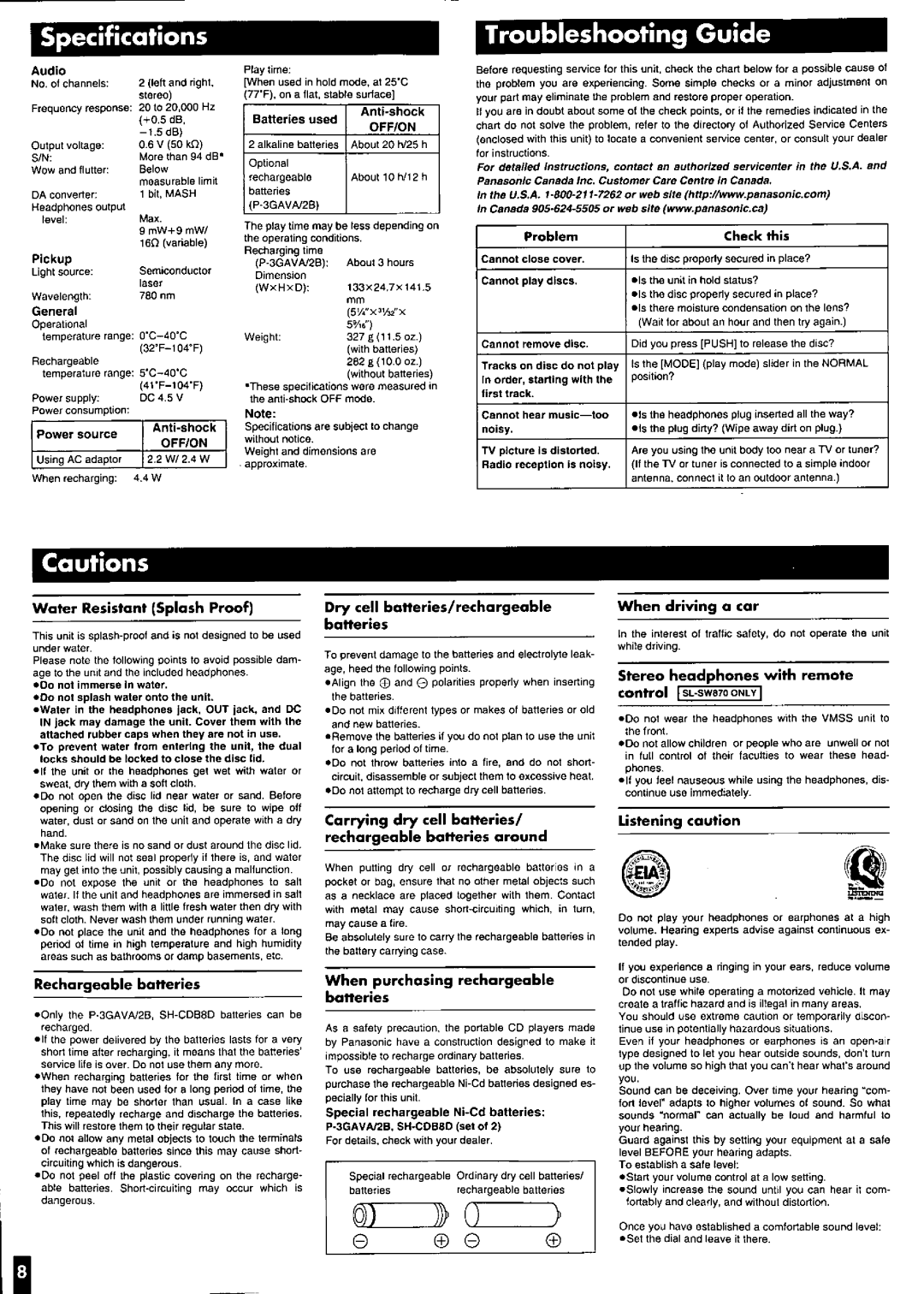 Panasonic SL-SW850, SL-SW851C, SL-SW870 manual 