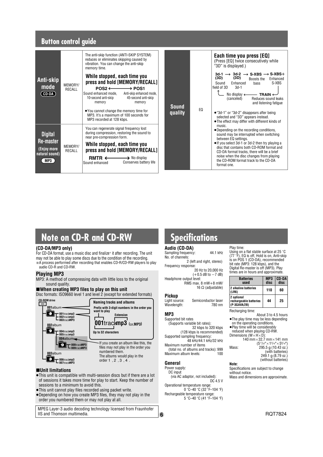 Panasonic SL-SW947 operating instructions 001track.mp3 or.MP3, Each time you press EQ, Playing MP3 