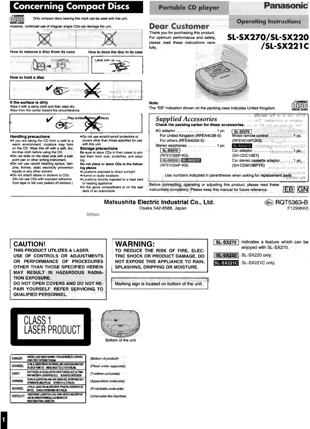 Panasonic SL-SX221C manual 