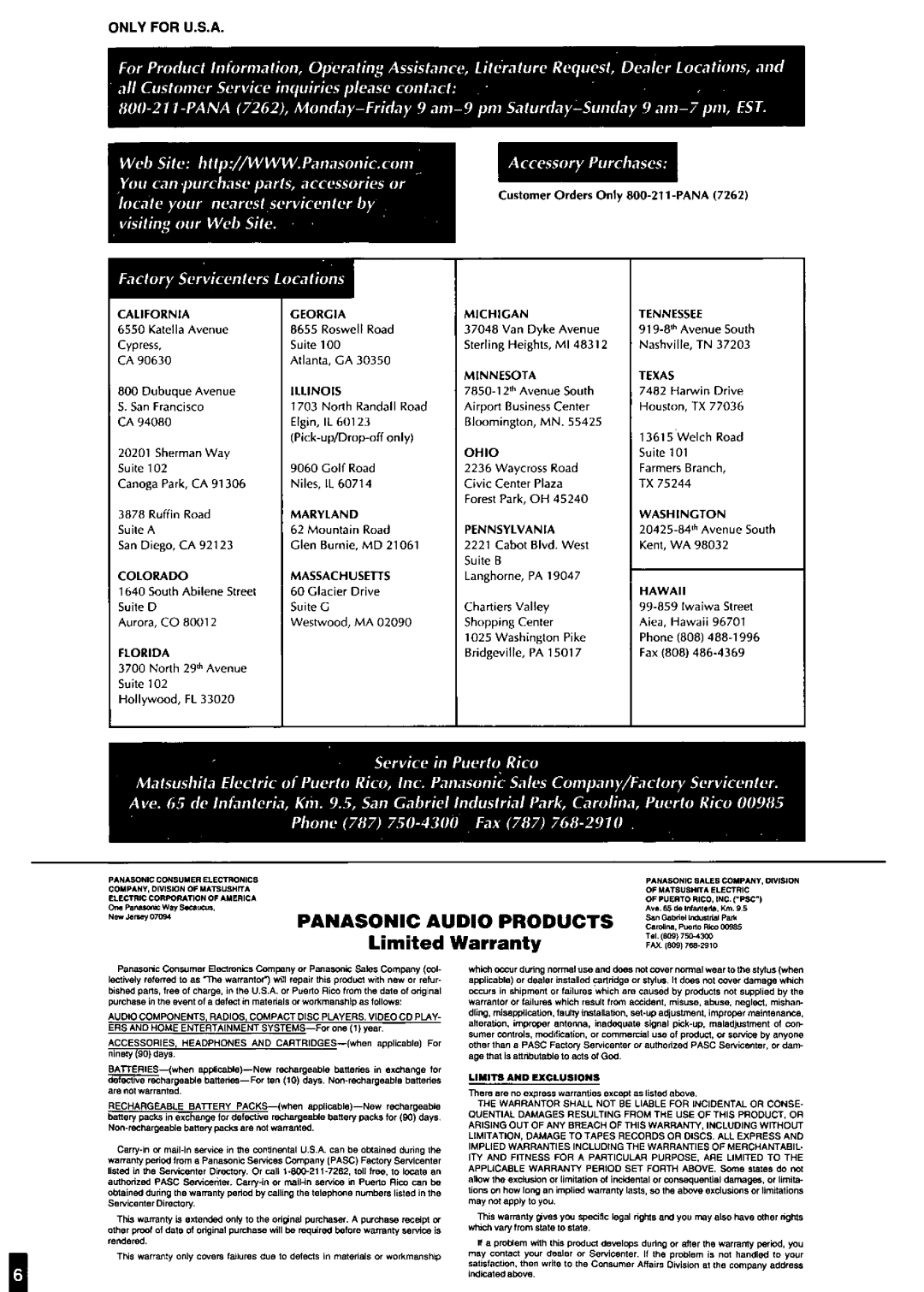 Panasonic SL-SX300 manual 