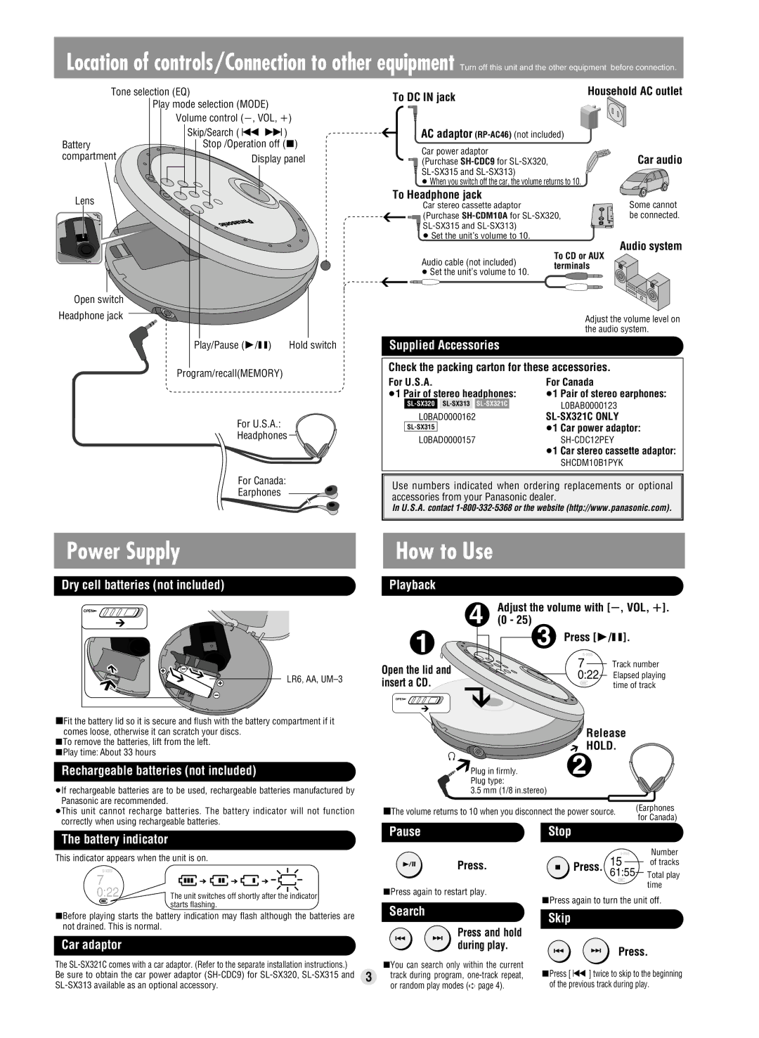 Panasonic SL-SX313, SL-SX320, SL-SX315, SL-SX321C manual Power Supply 