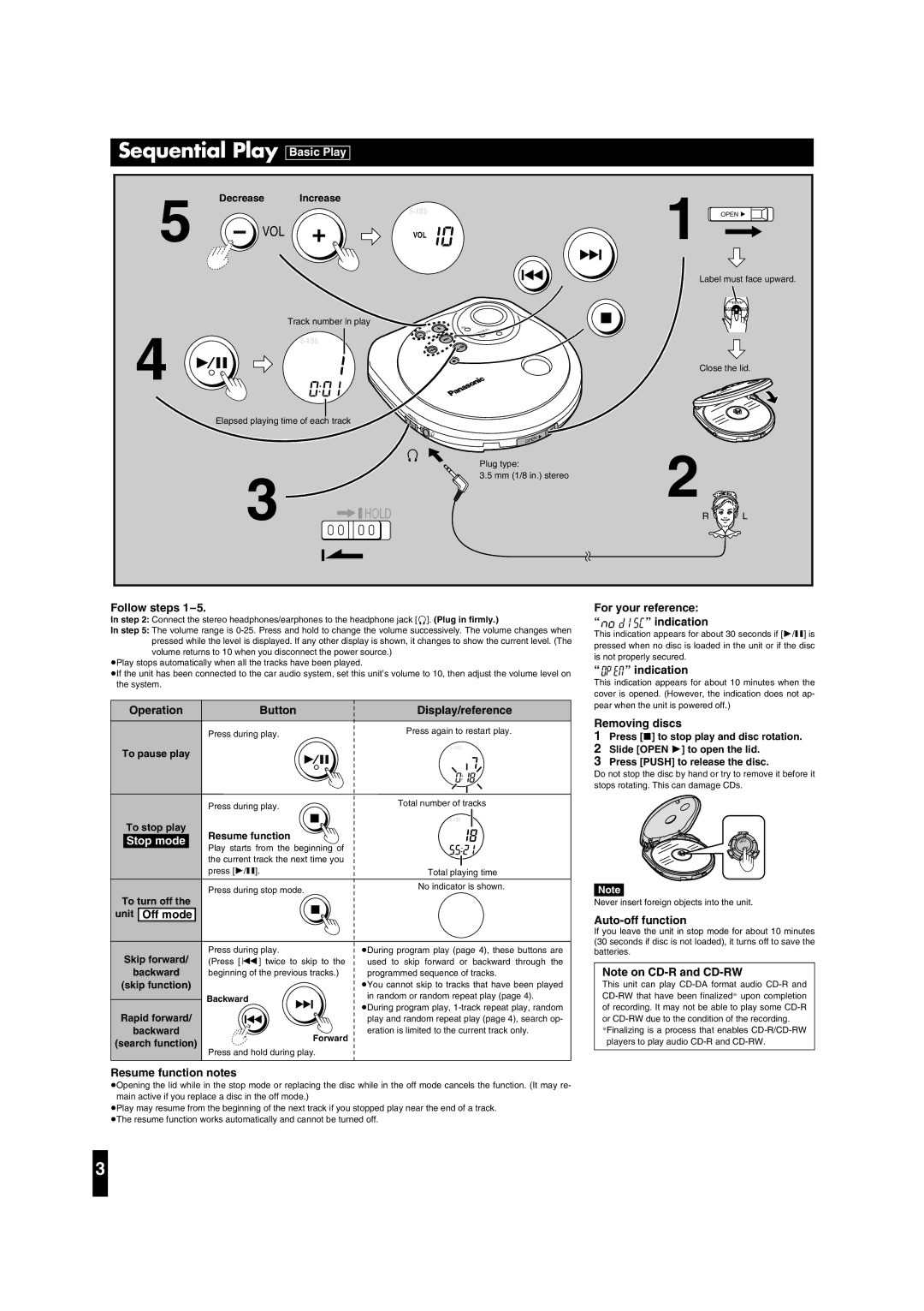 Panasonic SL-SX391C, SL-SX392C operating instructions Sequential Play 