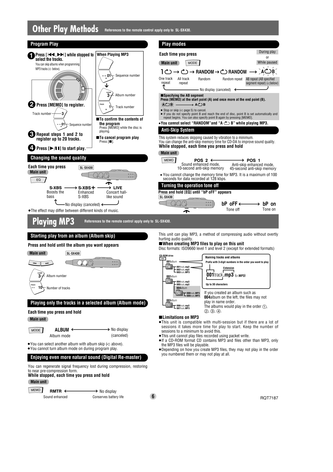 Panasonic SL-SX429C, SL-SX428 operating instructions Playing MP3 