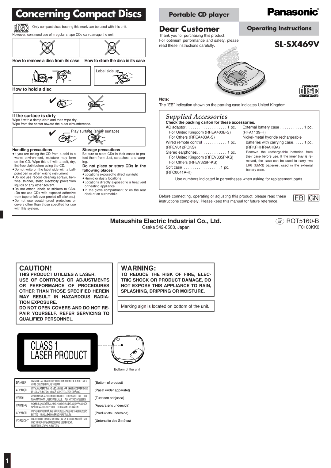 Panasonic SL-SX469V operating instructions Concerning Compact Discs, How to hold a disc, If the surface is dirty 