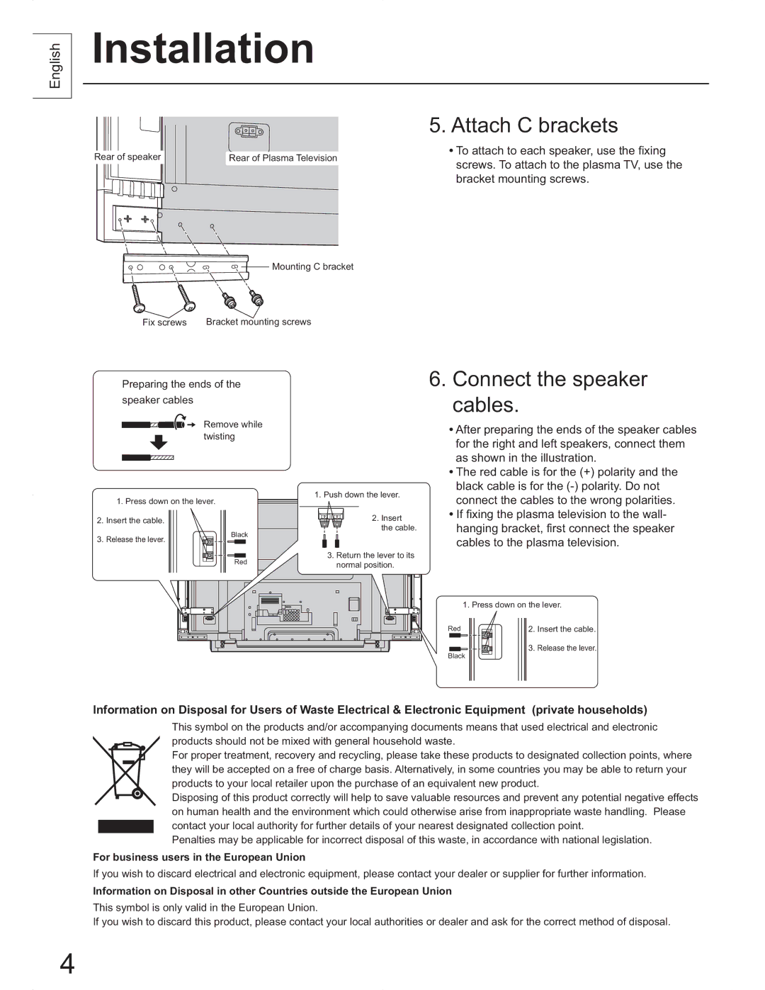 Panasonic SP65PV600 manual $Wwdfk&Eudfnhwv, EudfnhwPrxqwlqjVfuhzv, 3UHSDULQJWKHHQGVRIWKH 