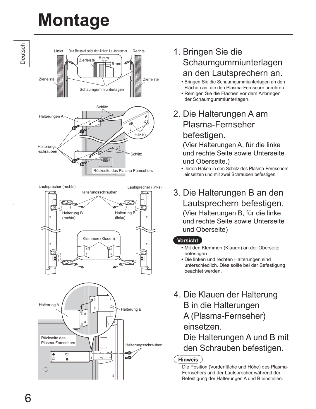 Panasonic SP65PV600 manual 0RQWDJH, 3ODVPDHUQVHKHU, Ehihvwljhq, Hlqvhwhq 