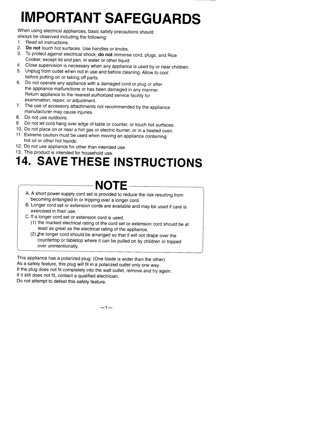 Panasonic SR-42HP/42F manual Importantsafeguards 