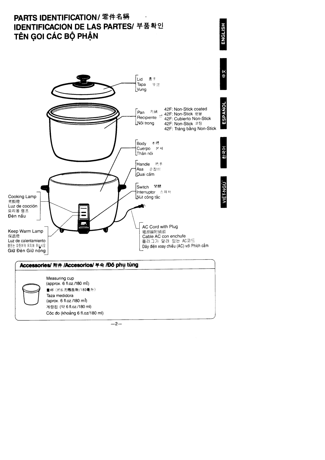 Panasonic SR-42HP/42F manual REmgotcAcaQendru, Aceseorbd !tr#/Accesoricl++ /D6phgt&ng 