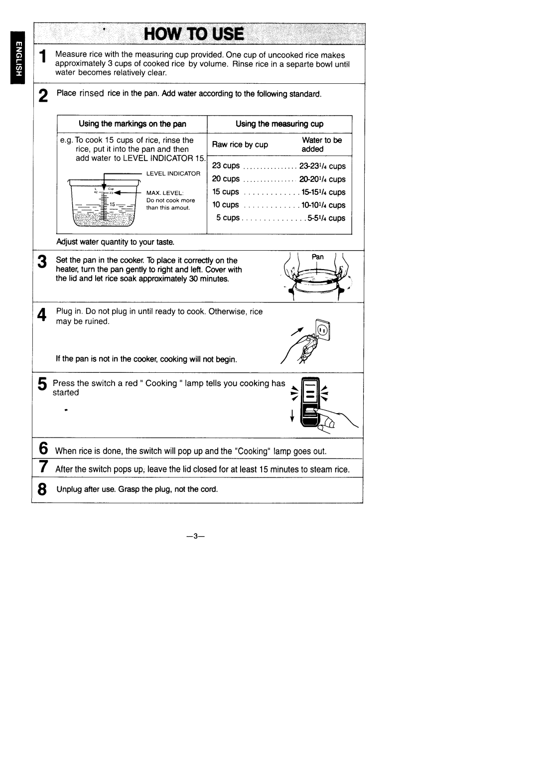 Panasonic SR-42HP/42F Presstheswitcha red Cooking lamptellsyoucookinghas \ Started, Unplugafteruse.Grasptheplug,notthecord 