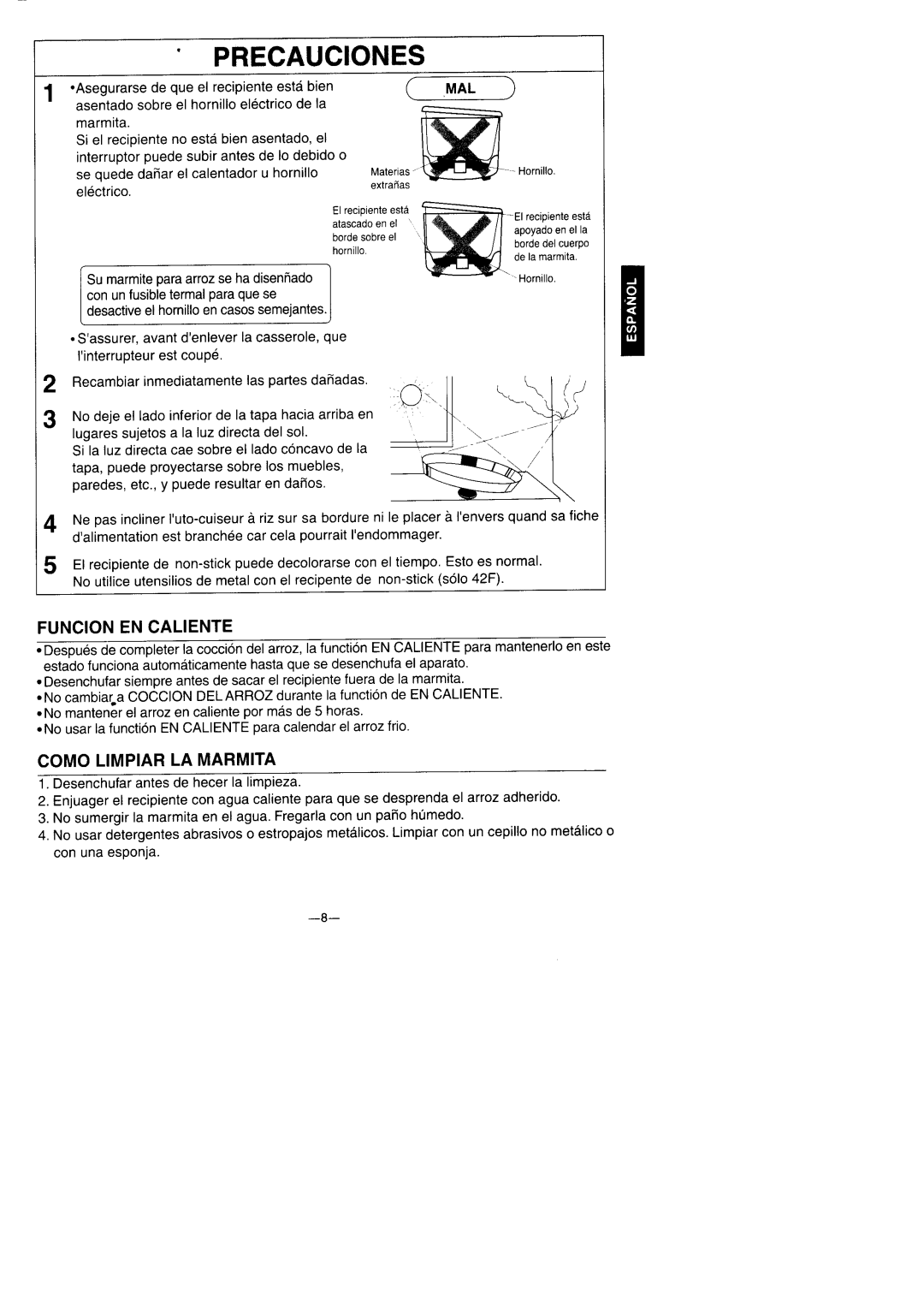 Panasonic SR-42HP/42F manual =..,=,fwu, Para Desactiveelhornilloencasossemejantes 