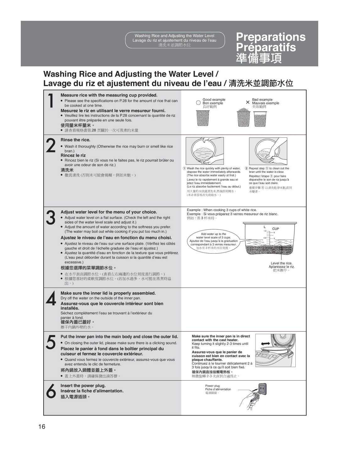 Panasonic SR-DE102 manuel dutilisation Rinse the rice 