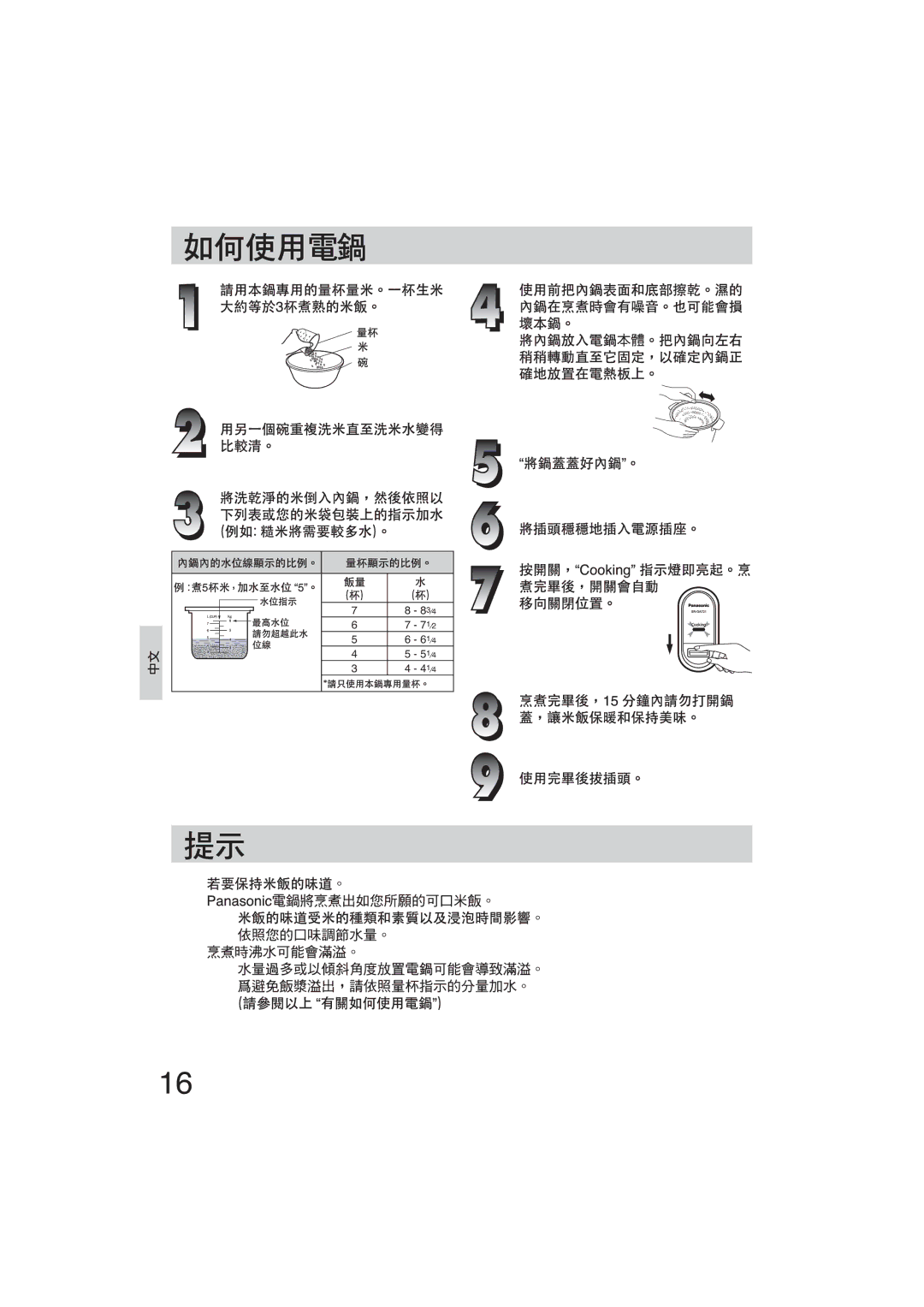 Panasonic SR-GA721 manuel dutilisation 3 ⁄4 1 ⁄2 1 ⁄4 