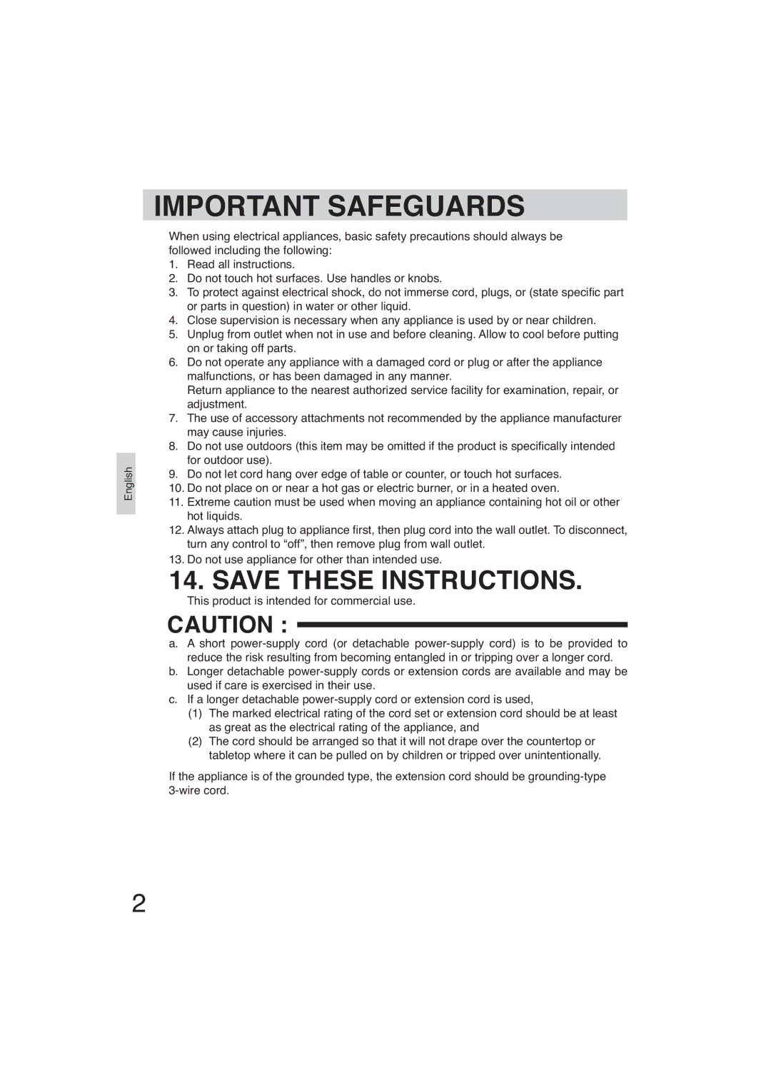 Panasonic SR-GA721 manuel dutilisation Important Safeguards 