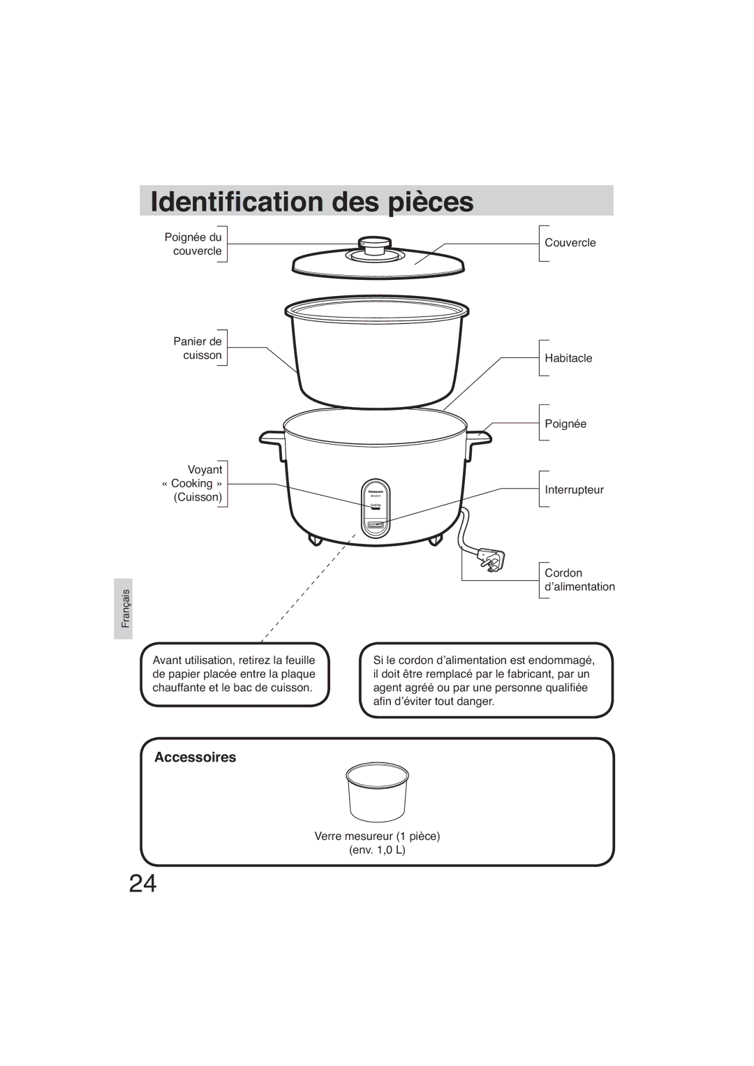 Panasonic SR-GA721 manuel dutilisation Identi cation des pièces 