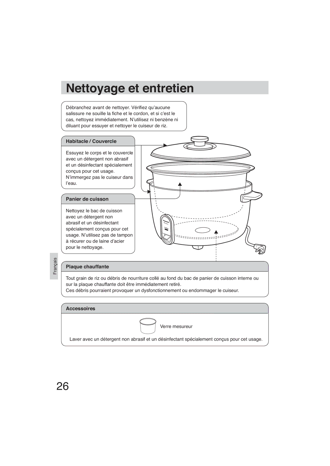 Panasonic SR-GA721 manuel dutilisation Nettoyage et entretien, Habitacle / Couvercle 