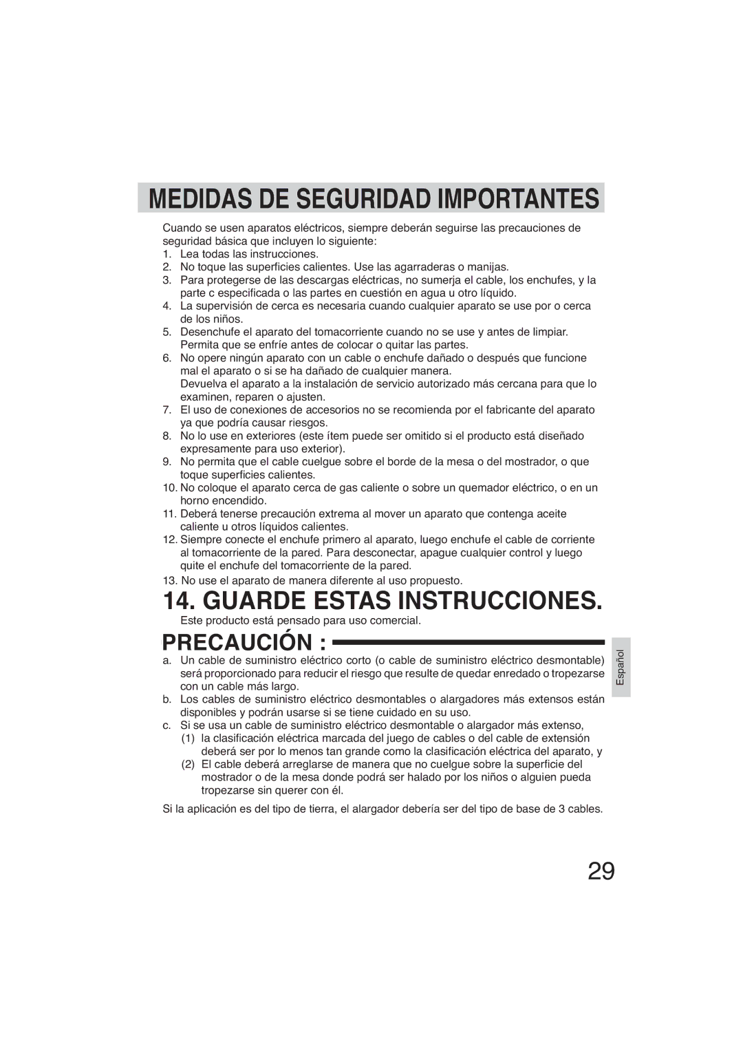 Panasonic SR-GA721 manuel dutilisation Guarde Estas Instrucciones 