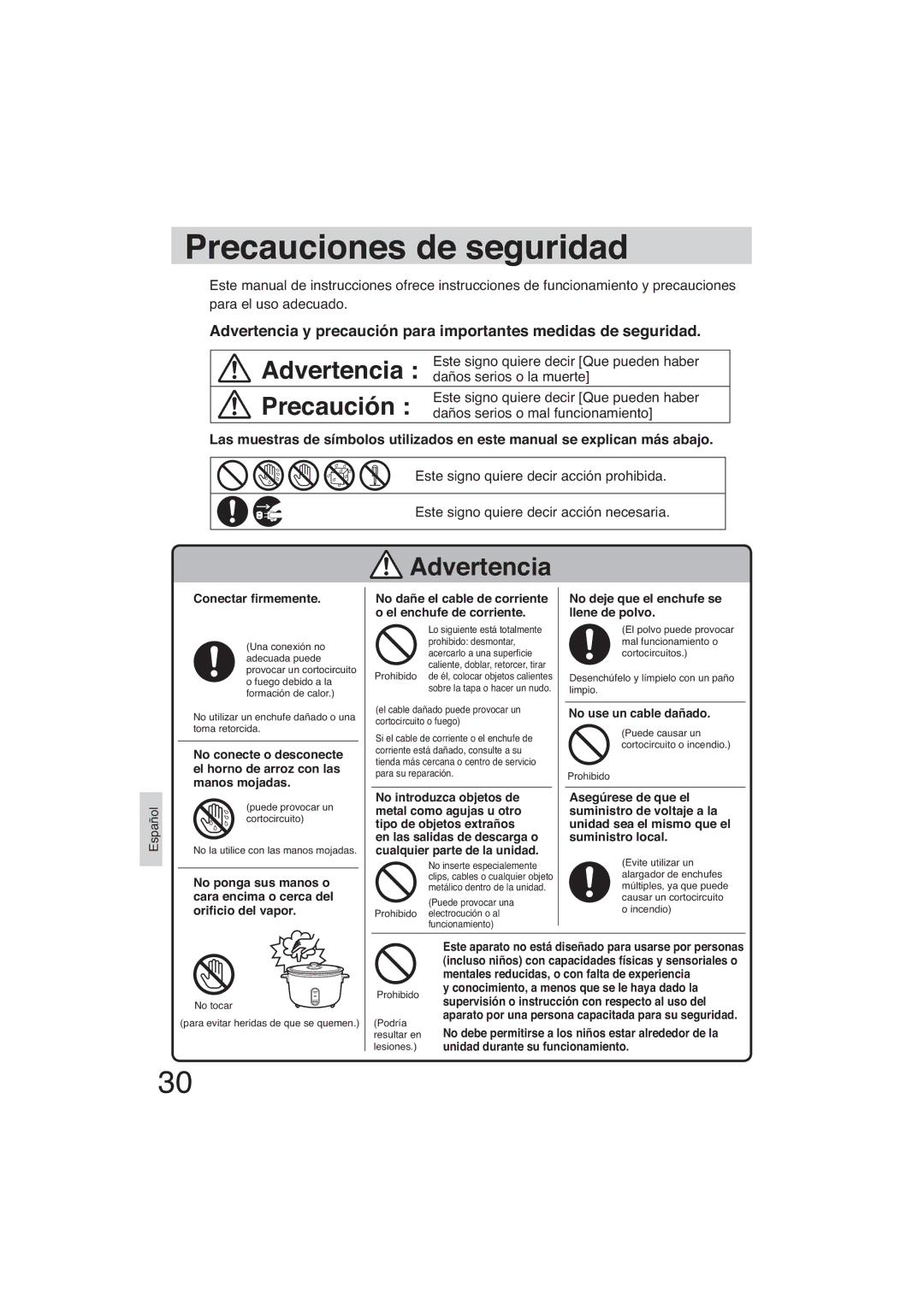 Panasonic SR-GA721 Precauciones de seguridad, Conectar rmemente, No deje que el enchufe se llene de polvo 