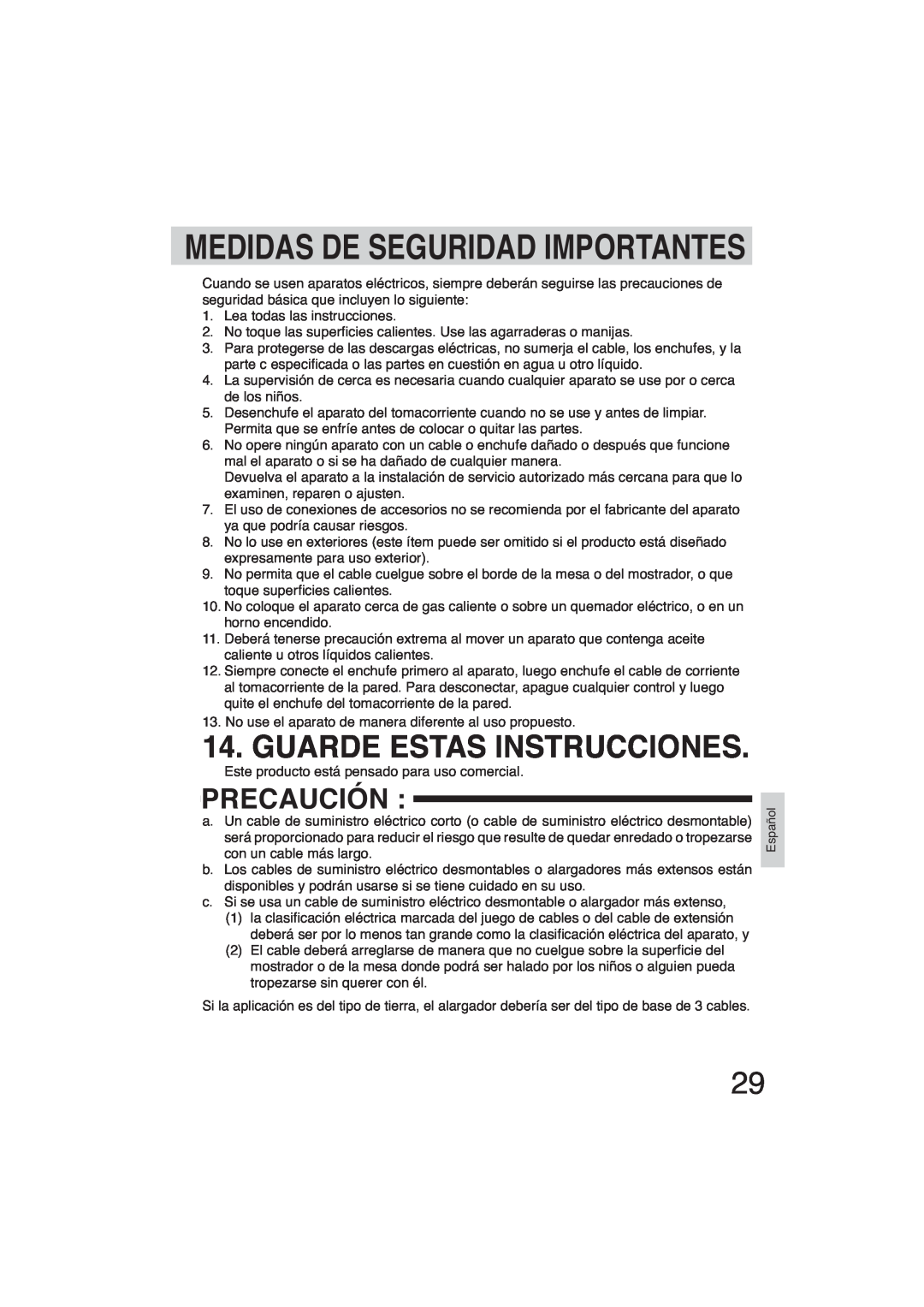 Panasonic SR-GA721 manuel dutilisation Medidas De Seguridad Importantes, Precaución, Guarde Estas Instrucciones 