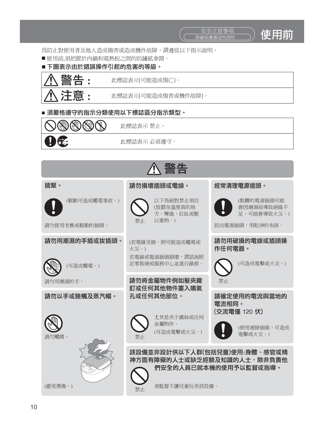 Panasonic SR-MGS102 specifications 使用前 