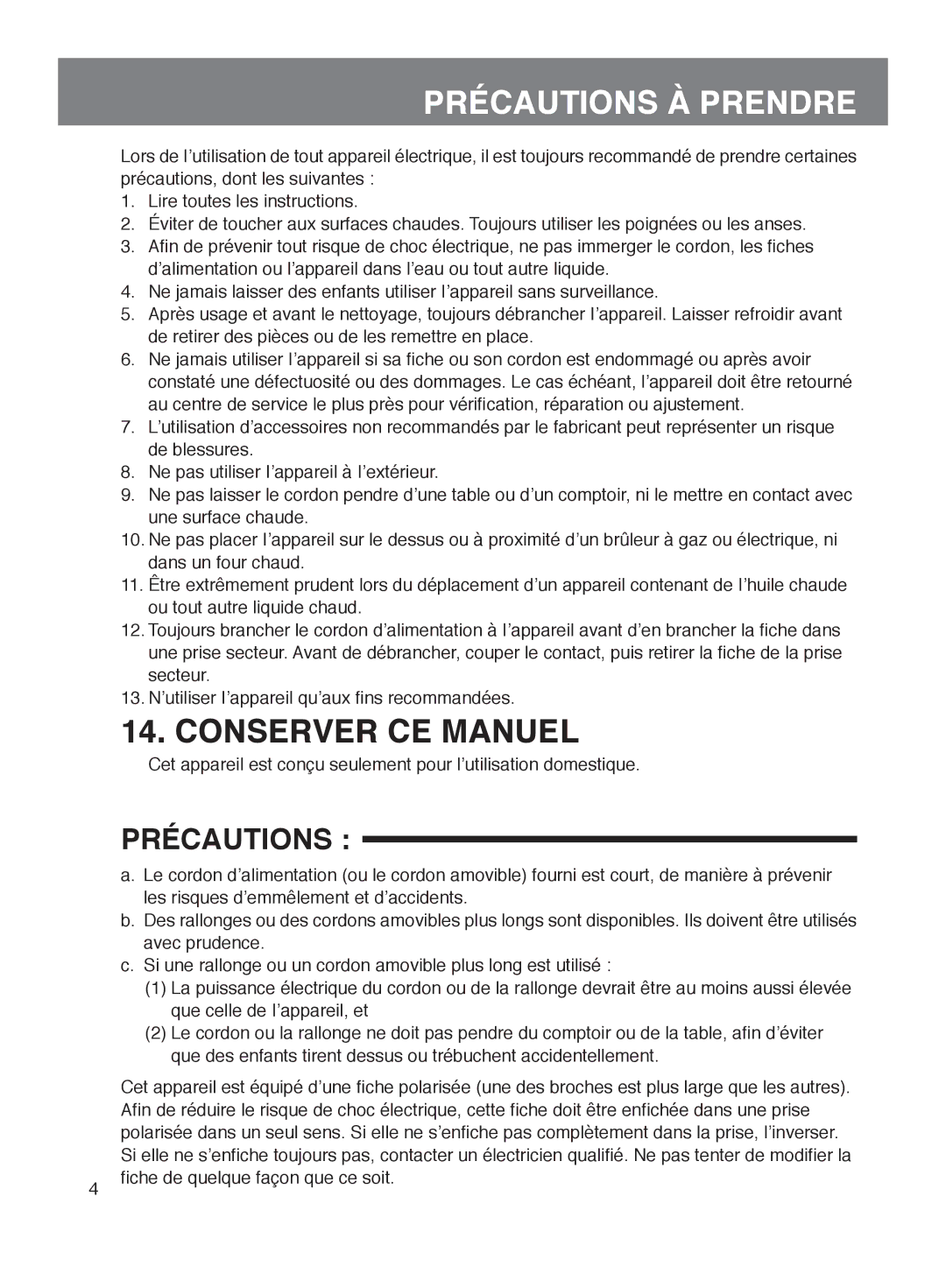 Panasonic SR-MGS102 specifications Précautions À Prendre 