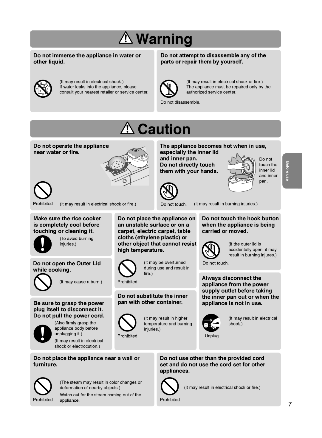 Panasonic SR-MGS102 specifications Do not, Inner lid 