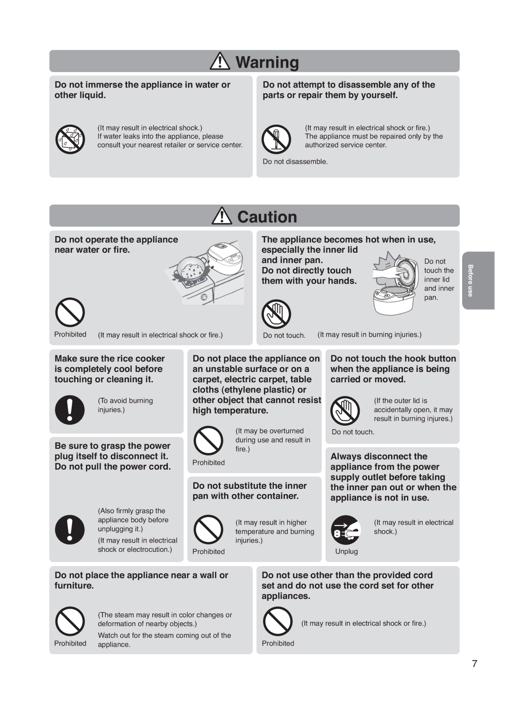 Panasonic SR-MS182, SR-MS102 manual Do not substitute the inner pan with other container 