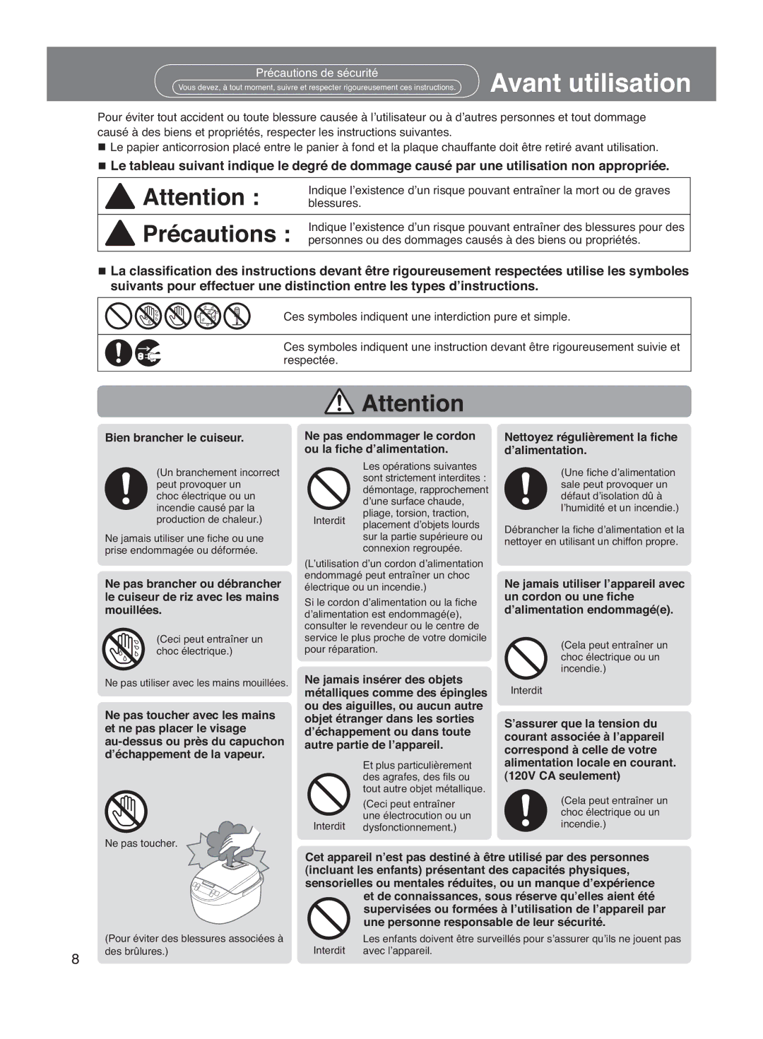 Panasonic SR-MS102, SR-MS182 manual Avant utilisation, Bien brancher le cuiseur 