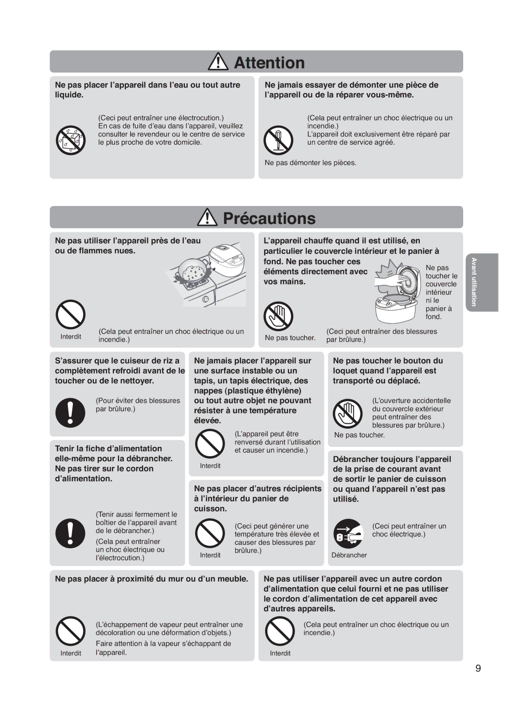 Panasonic SR-MS182, SR-MS102 manual Précautions 