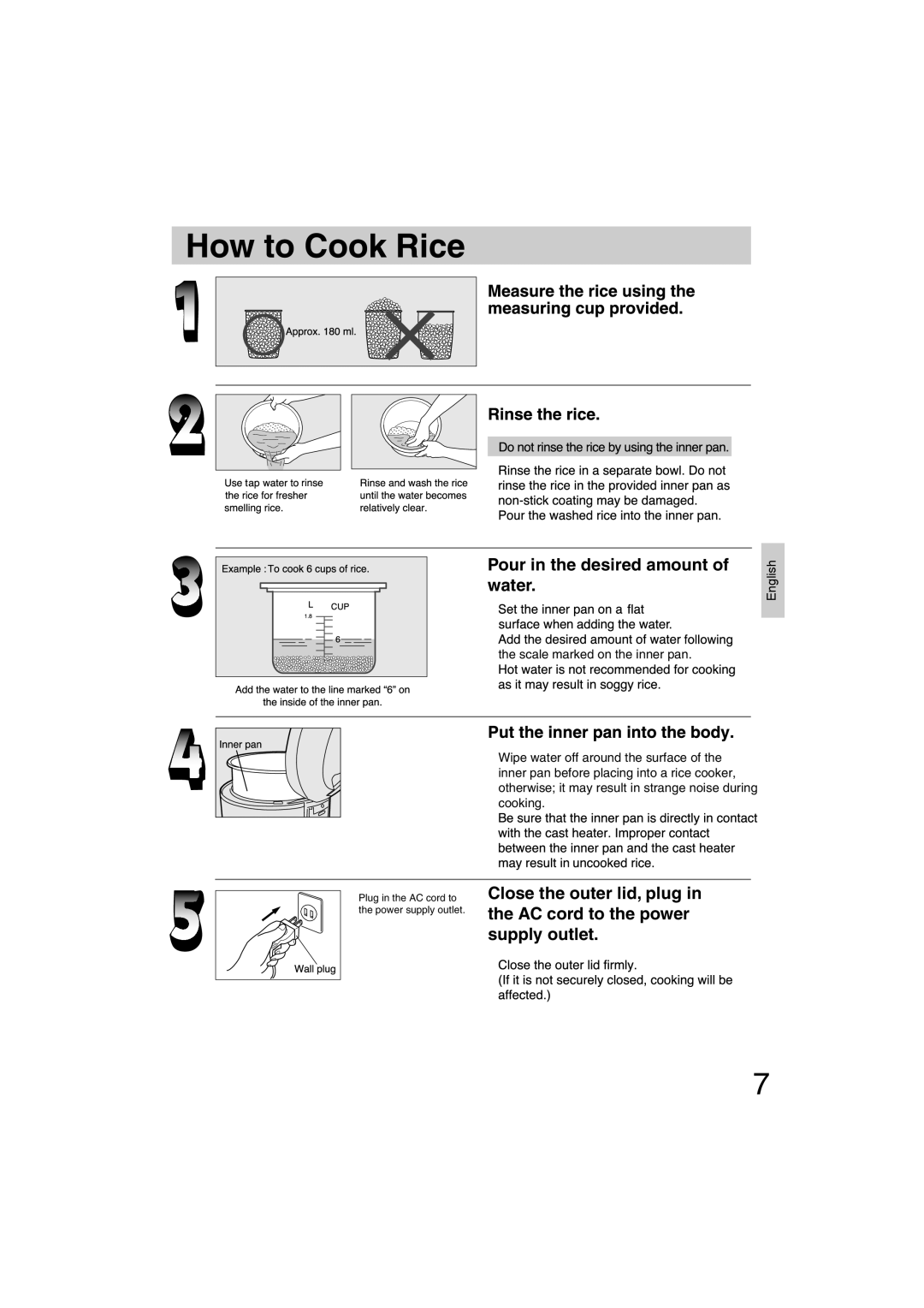 Panasonic SR-TEG18, SR-TEG10 manuel dutilisation How to Cook Rice 