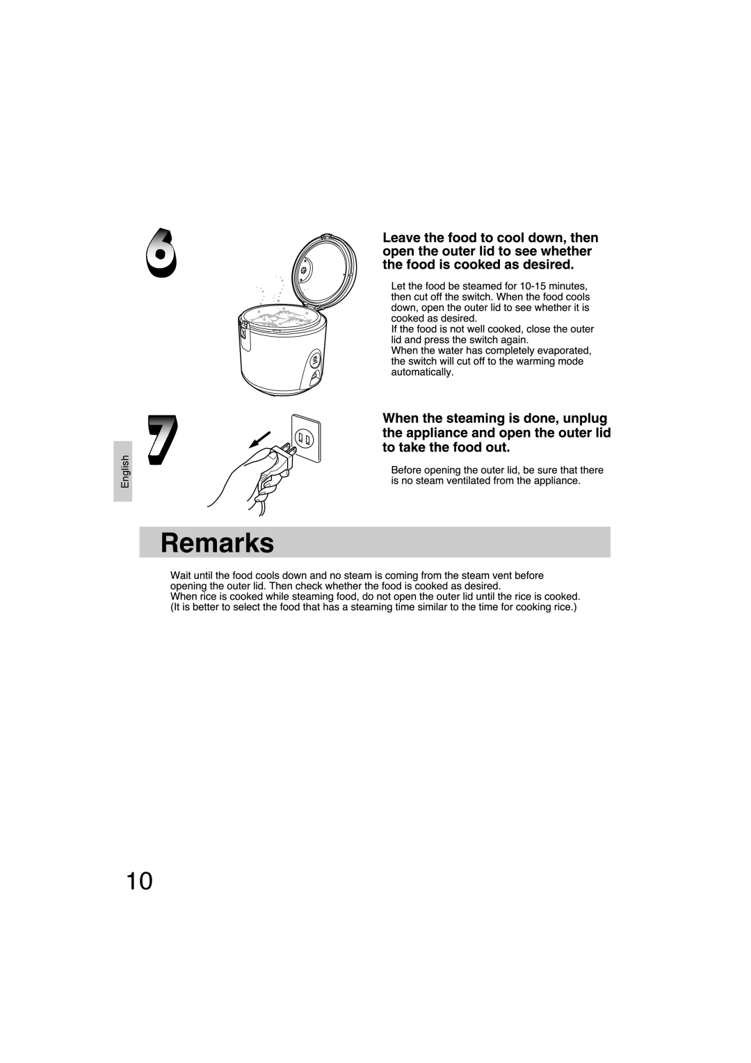 Panasonic SR-TEL18 manual Remarks 