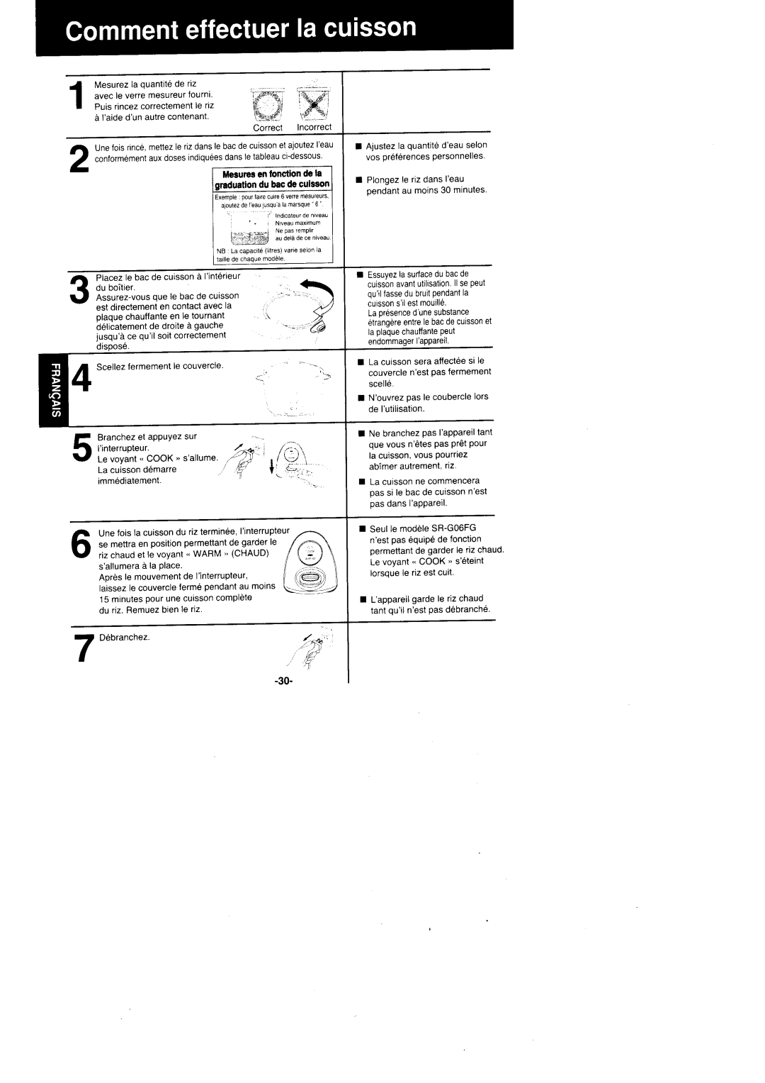 Panasonic SR'GO6FG/SR.G10FG/SR.GI8FG manual Mesur€9cnfonctiondc18, Dubacdeculsgon 