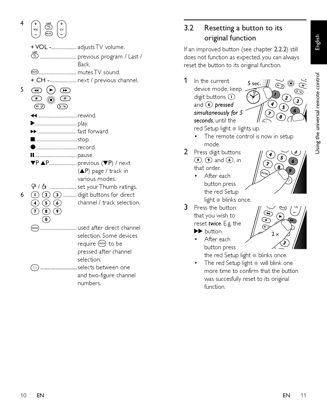 Panasonic SRP1103/27 user manual Resetting a button to its original function 