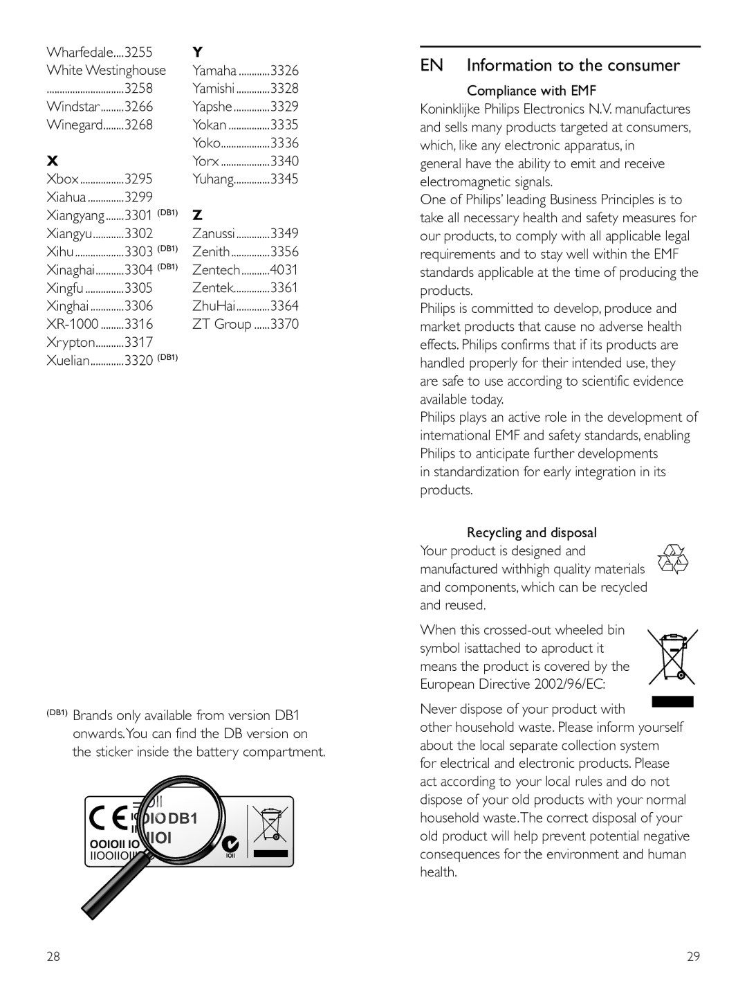 Panasonic SRP2003/27 user manual EN Information to the consumer 