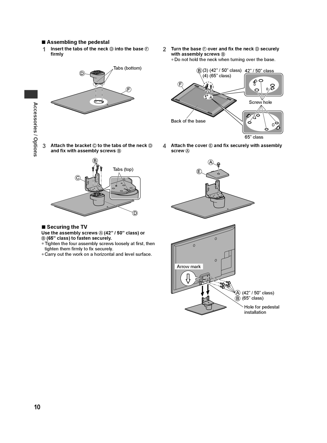 Panasonic ST50D, ST50T, ST50M, ST50K, ST50P warranty Assembling the pedestal, Securing the TV 