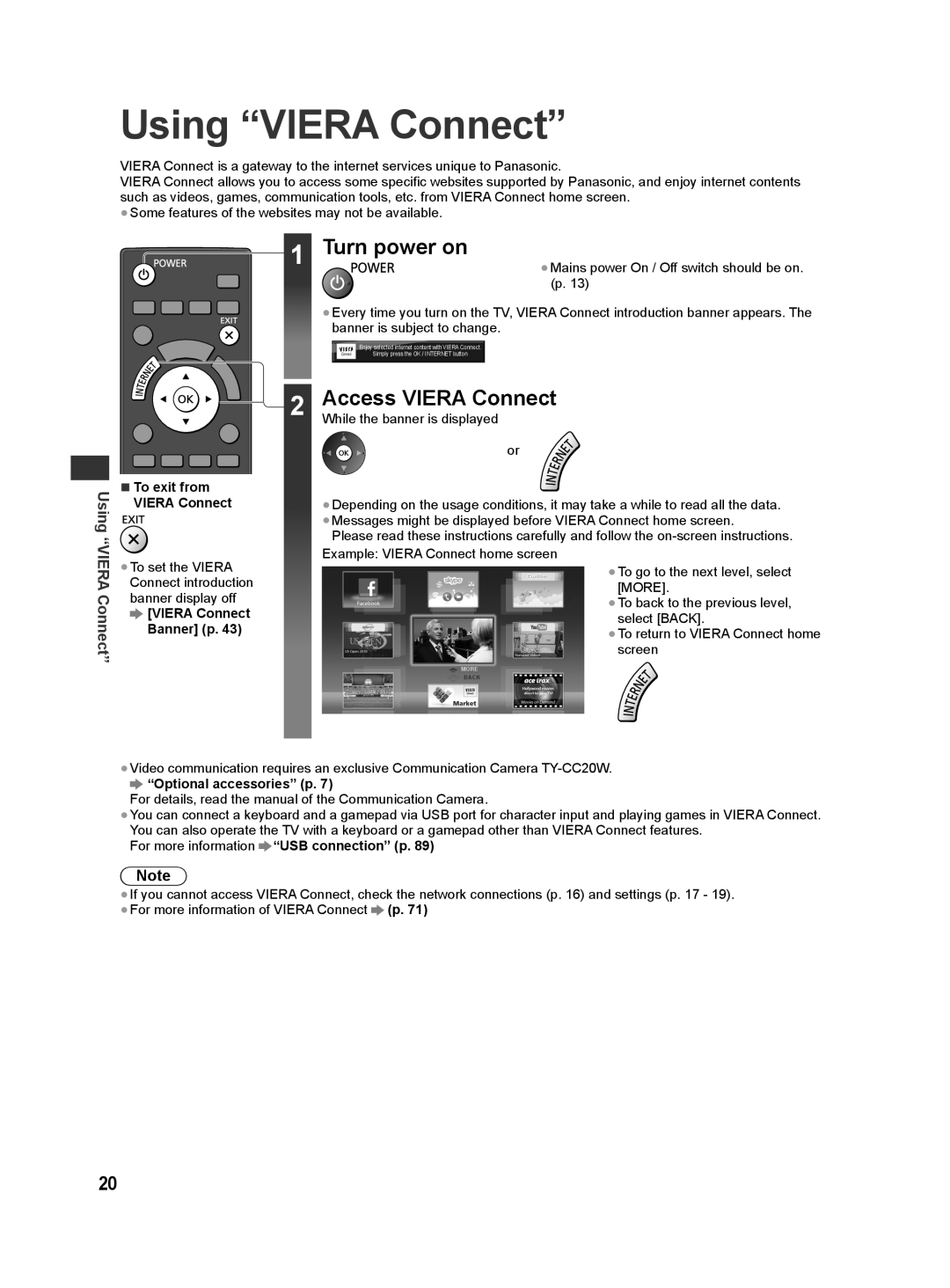 Panasonic ST50D, ST50T, ST50M, ST50K, ST50P warranty Using Viera Connect, Turn power on, Access Viera Connect 