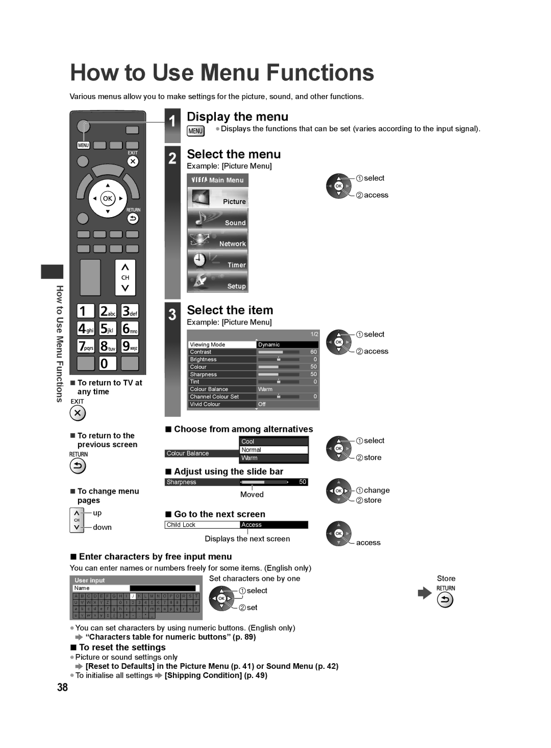 Panasonic ST50P, ST50T, ST50D, ST50M, ST50K warranty How to Use Menu Functions, Display the menu 