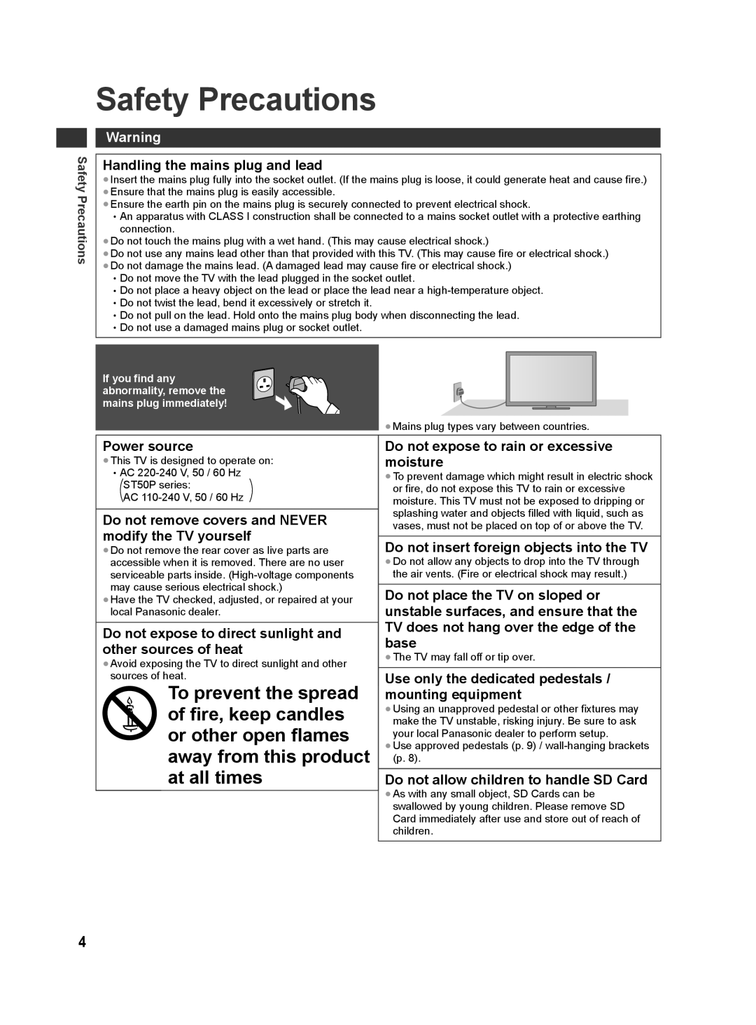 Panasonic ST50T, ST50D, ST50M, ST50K, ST50P warranty Safety Precautions 