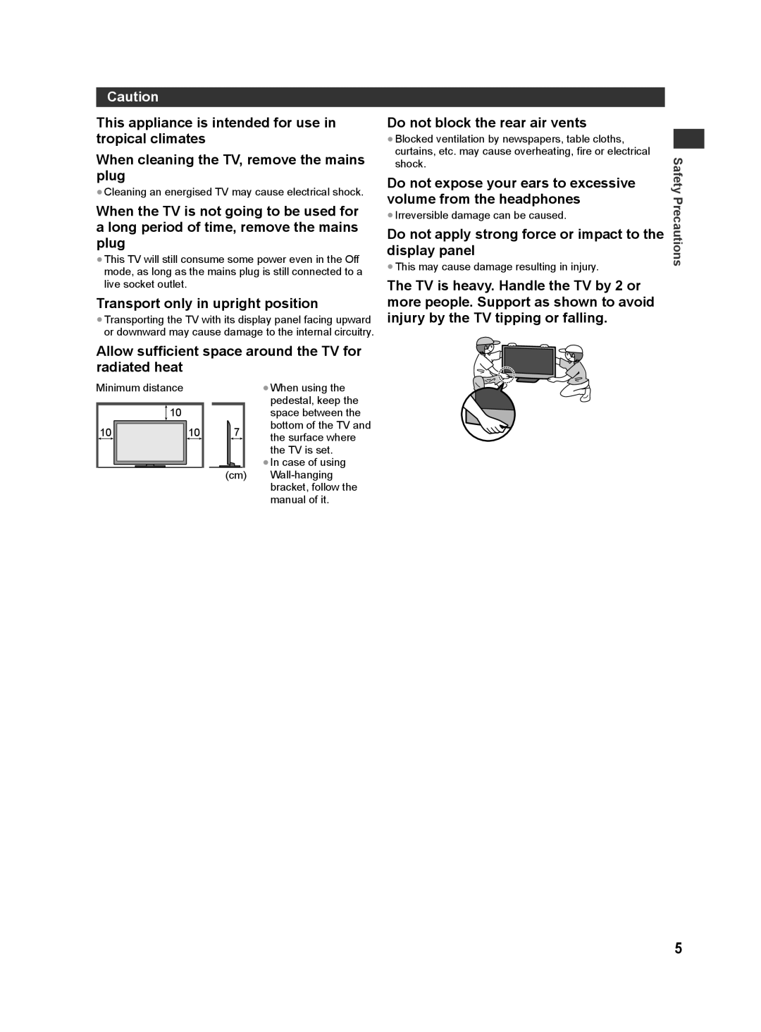 Panasonic ST50D, ST50T, ST50M Transport only in upright position, Do not apply strong force or impact to the display panel 