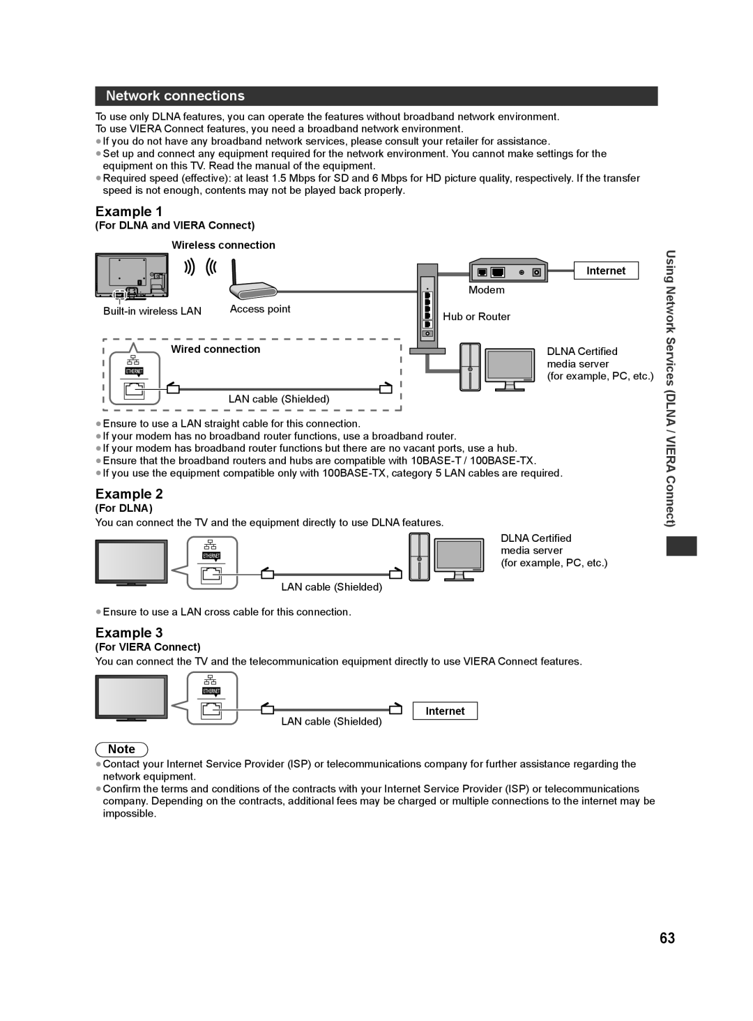 Panasonic ST50P, ST50T, ST50D, ST50M, ST50K warranty Network connections, Example, VIERA Connect, Using Network Services DLNA 