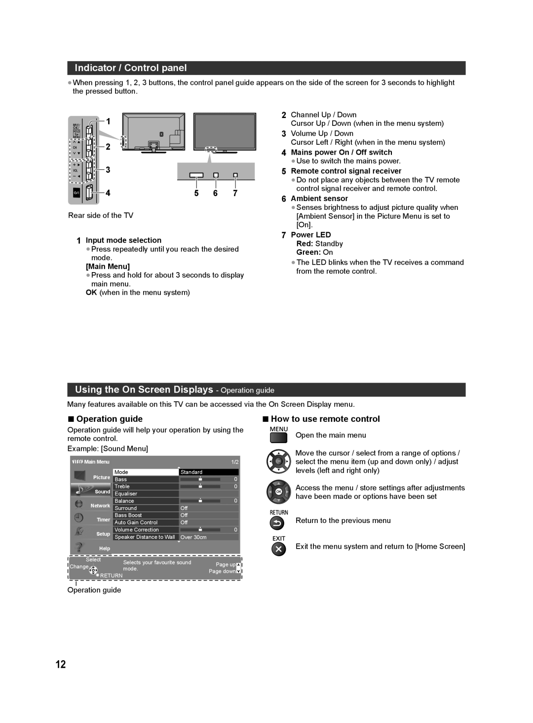 Panasonic ST60D, ST60M Indicator / Control panel, Using the On Screen Displays Operation guide, How to use remote control 