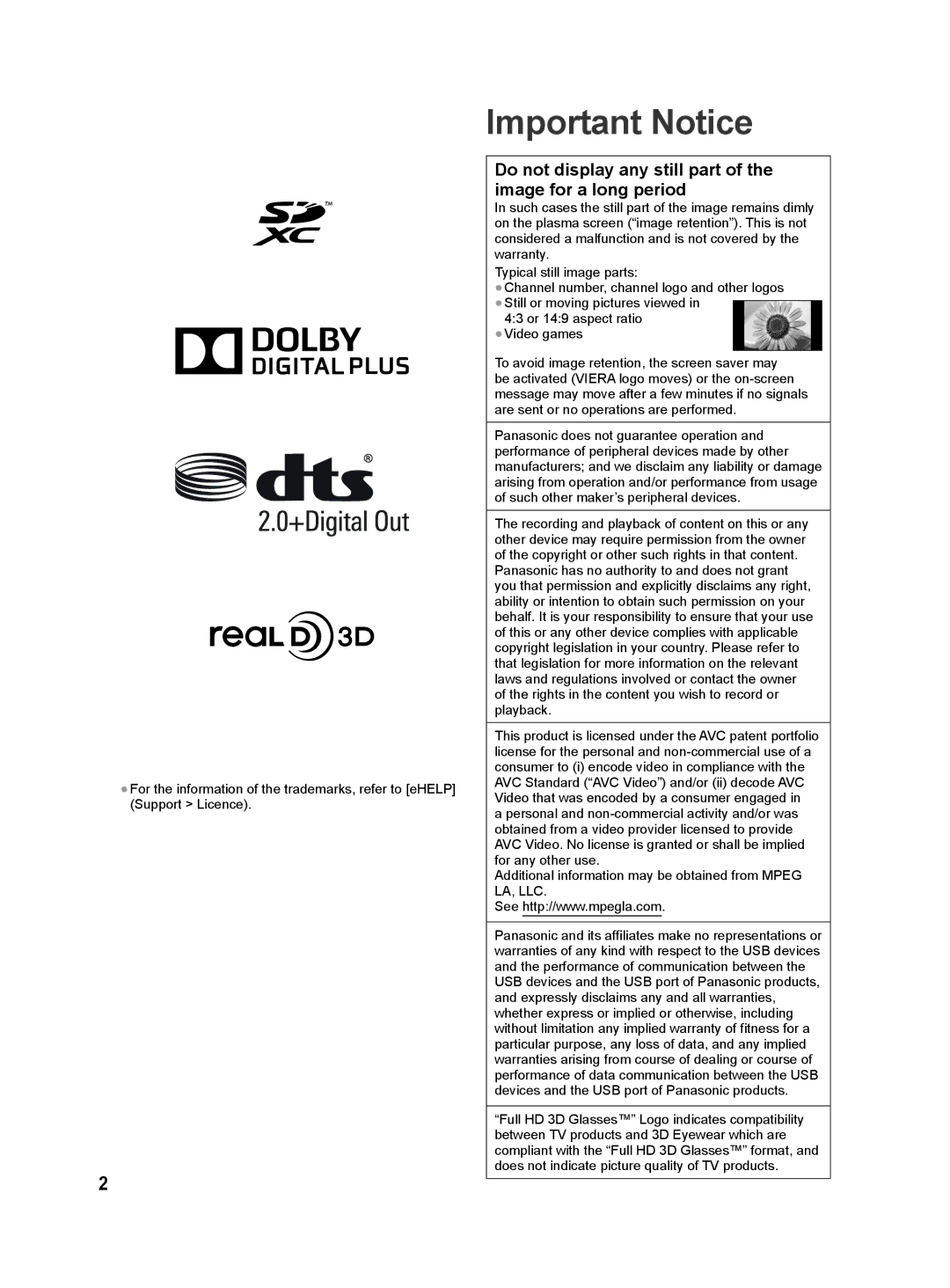 Panasonic ST60D, ST60M quick start Important Notice 