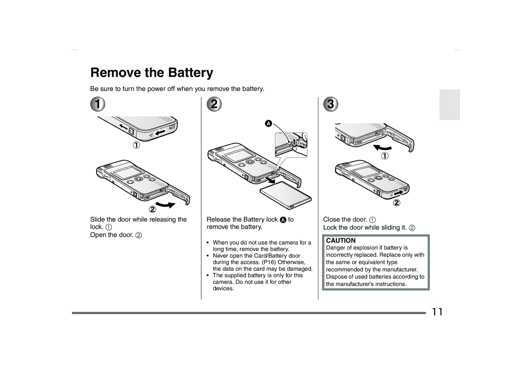 Panasonic SV-AS10 operating instructions Remove the Battery 